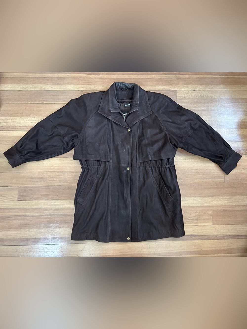 Vintage Wilsons Leather Thinsulate Insulated Brown Suede Car Coat Jacket XL